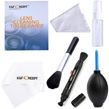 K&F Concept Kit de Limpieza Completo para Lentes Cámara Réflex Incluye Cepillo Paño de Microfibra Botella de Spray Bolso Papel de Limpieza Pluma de Limpieza Soplador de Aire