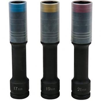 Juego de llaves de vaso de impacto SlimPOWER para llantas de aluminio, extralargas, 3 piezas, 1/2, medidas 17 mm, 19 mm y 21 mm