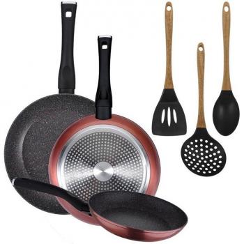 Pack de 3 sartenes San Ignacio ø20/24 y 28 cms + set de 3 utensilios de cocina en silicona