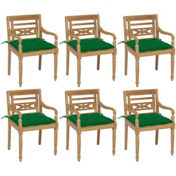 Sillas Batavia 6 unidades de madera maciza de teca con cojines
