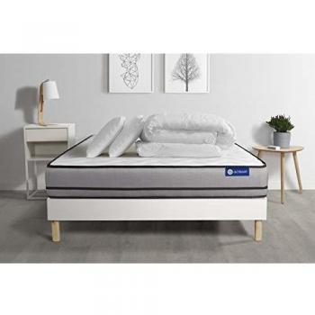 Colchón Actisom 140 x 190 cm de látex y espuma viscoelástica - Altura 20 cm - Color blanco - Incluye almohadas y edredón