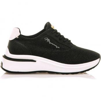 Mariamare Zapatillas deportivas de mujer 68423 en tejido negro con piso grueso, cierre de cordones y puntera redonda