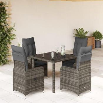 5-Piece Grey Poly Rattan Garden Bistro Set with Cushions