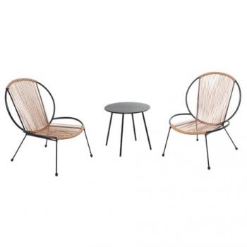 Conjunto Bistrot Retro de 3 Piezas: 2 Sillones Bajos + Mesa Baja Natural Rete - Diseño Moderno, Comodidad Interior/Exterior, Resistente al Agua