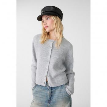 Ribbed Knit Button Cardigan - Grey Melange XL