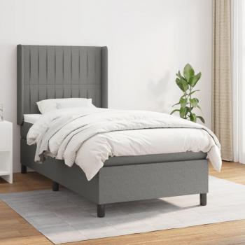 Cama box spring con colchón de muelles gris oscuro 90x190 cm tela
