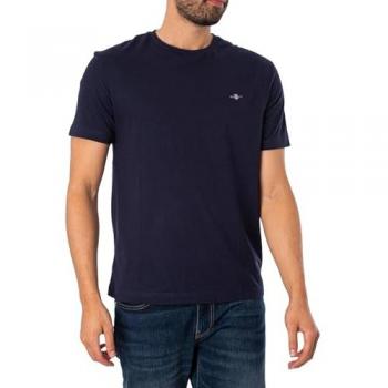 Camiseta GANT Hombre Regular Fit Cuello Redondo Manga Corta Algodón Bordado Logo Shield Azul Noche 5XL