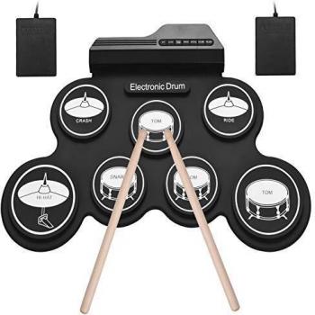 Muslady Tamaño Compacto USB Roll-Up Silicon Drum Set Kit de Batería Electrónica Digital 7 Drum Pads con Pedales para Pincipiantes Niños