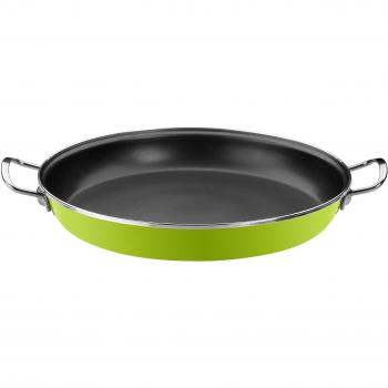 Monix Lima - Paellera 32 cm de acero esmaltado verde con antiadherente Teflon Classic.