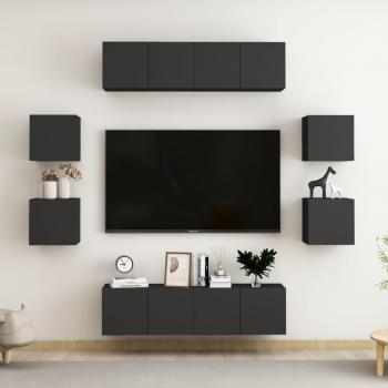 Mueble de salón vidaXL 8 piezas madera de ingeniería negro 60 x 30 x 30 cm, Mueble TV, Mesa de TV, Mueble Televisor