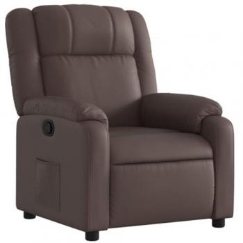 Sillón Reclinable de Cuero Sintético Marrón con Respaldo y Reposabrazos, Sillón de Relax para Descanso y Ver TV, Asiento Ajustable