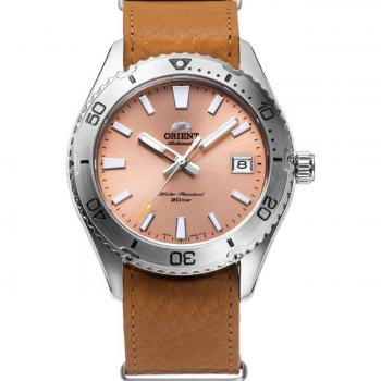 Orient Sports Leather Strap Apricot Dial Automatic Diver's RA-AC0Q05P10B 200M Men's Watch