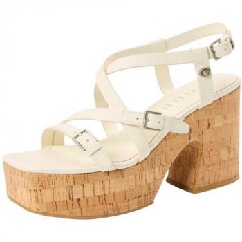 Sandalias de Cuero Original Guess Corke para Mujer, Plataforma Beige, Tacón Bloque, Talla 38 EU