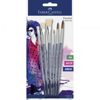 Blíster con 6 pinceles planos y redondos Faber-Castell