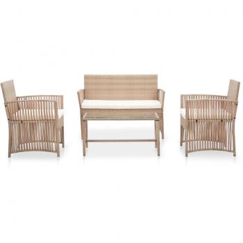 4-Piece Beige Poly Rattan Garden Lounge Set with Cushions