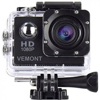 Vemont Cámara Deportiva 1080P HD Impermeable 30M Pantalla de 2.0 Lente de Gran Angular de 120 Grados Multiples Accesorios para Deportes y Actividades, Buceo, Nadar, Correr, Ciclismo, etc.