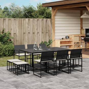 Set de Comedor Jardín 11 Piezas con Cojines de Ratán Sintético Negro