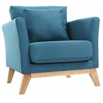 Sillón nórdico azul petróleo patas madera clara Oslo