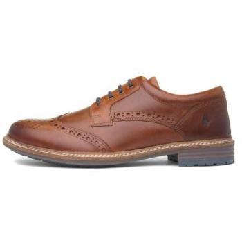 Hush Puppies Men's Jayden Tan Leather Brogue Shoes - Size UK 7