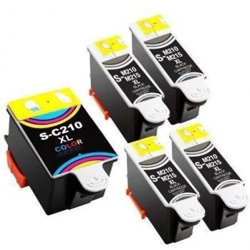 Kompatible Druckerpatronen Set 4x Black und 1x Color für Samsung CJX-1000 CJX-1050W CJX-2000FW ProSerie INK-M210...