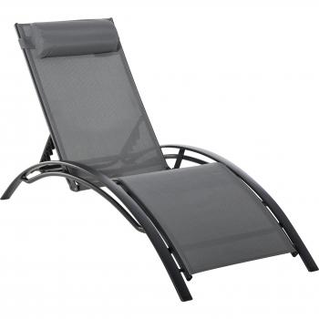 Outsunny Tumbona Reclinable con Respaldo Ajustable en 5 Posiciones, Reposacabezas Extraíble Acolchado, Estructura de Aluminio y Texteline para Jardín Terraza