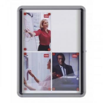 Nobo Vitrina de Interior con Fondo Metálico, Capacidad 4xA4, Superficie Blanca Magnética, Dimensiones 532x692x37mm, Puerta de Cristal de Seguridad, Marco de