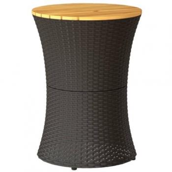 vidaXL Garden Side Table Drum Shape Black Poly Rattan and Solid Wood