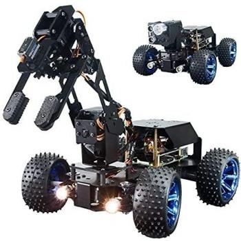 Adeept PiCar-Pro Raspberry Pi Smart Robot Auto Kit Programación de un robot 2 en 1-4WD para coche con brazo robot 4-DOF, kit electrónico de robots para adolescentes y adultos para Pi 4 4B 3B 3B +