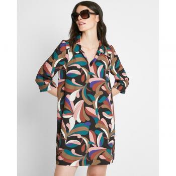 Vestido mini fluido estampado con cuello solapa y manga francesa