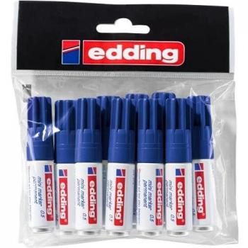 Marcador Permanente Mini Edding 0.5 mm Azul - Set de 10 unidades, resistente al agua y de secado rápido