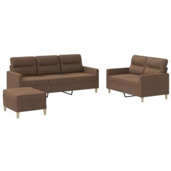 Juego de Sofás 3 Piezas con Cojines en Tela Marrón, Incluye Reposabrazos y Sillones de Televisión Relax, Tapizados para Salón Hogar