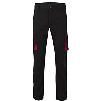 Pantalón de Trabajo Bicolor Stretch Multibolsillos Slim Fit Negro y Rojo Talla 38