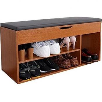RICOO Banco Zapatero con Asiento 104 x 49 x 30 cm Mueble recibidor Roble marrón rústico – Organizador Zapatos WM034-ER-A