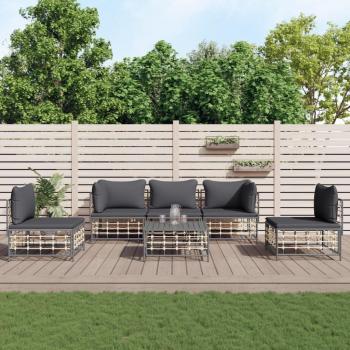 6-Piece Anthracite Poly Rattan Garden Lounge Set with Cushions