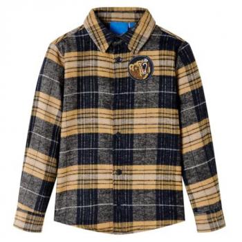 Camisa de Niño de Cuadros Amarillo y Negro con Manga Larga y Botones