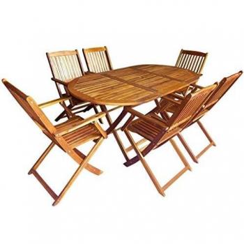 vidaXL Madera Maciza Conjunto Muebles Jardín Acacia 7 Piezas Comedor Exterior