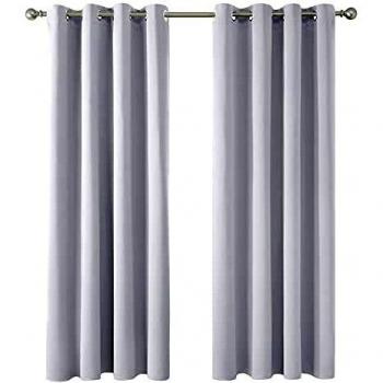 Amazon Brand - Umi Cortinas Opacas Salon Modernas para Ventana Dormitorio Termicas Aislantes con Ojales 2 Piezas 117x183cm Gris Blanco