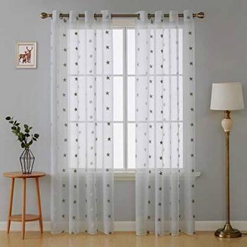 Deconovo Cortinas Visillos para Ventana Cortina Transparente con Ojales para Dormitorio 2 Piezas 140 x 229 cm Gris