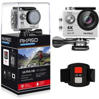 AKASO EK7000 4K Wifi Cámara Deportiva, Full HD, 12MP, Pantalla LCD de 2 Pulgadas, Lente Gran Angular 170º, Incluye Control Remoto Inalámbrico 2.4G, Carcasa Sumergible Anti Impactos para Uso Deportivo, Incluye 2 Baterías Recargables y 19 Accesorios, Co