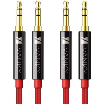 Ivanky cable jack macho macho 35mm 12m2 pack cable audio jack macho macho con sonido hifi cable auxiliar coche para ipads ipods echo dot mp3 moviles auriculares altavoz rojo nylon