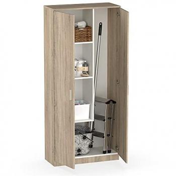 Armario Multiusos Escobero 1 Estante Superior regulable en Altura Color Roble Cambrian 180x80x35 cm