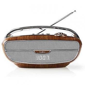 NEDIS - Radio FM - 60 W - Bluetooth - Diseño Retro - Ión de Litio Integrado - Micrófono Integrado - Conexión microSD - USB - marrón/Plata RDFM5310BN