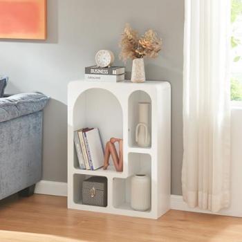Estantería pequeña de pie Vågå 80x60x24 cm - Blanco con 4 compartimentos geométricos