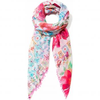 Desigual Rectangle Foulard Geisha Woman White Bufanda, Blanco