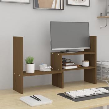 Soporte Monitor de Madera Maciza de Pino en Color Marrón Miel, Dimensiones (39-72)x17x43 cm
