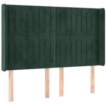 Cabecero con LED de terciopelo verde oscuro 147x16x118/128 cm