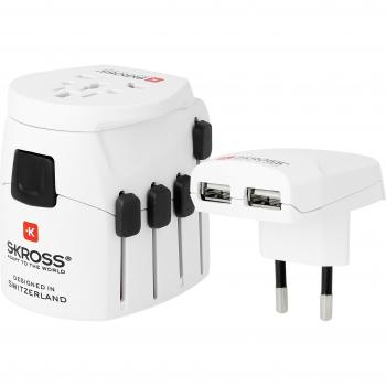 Skross Pro Plus - Adaptador universal de viaje, 2-3 polos, USB, color blanco