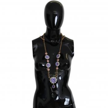 Dolce & Gabbana Gold Tone Floral Crystals Purple Embellished Necklace
