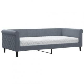 Sofá cama con colchón terciopelo gris oscuro 90x200 cm