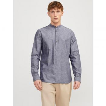 Camisa de hombre Jack & Jones de manga larga con cuello mao, abotonada hasta el pecho, en lino veraniego